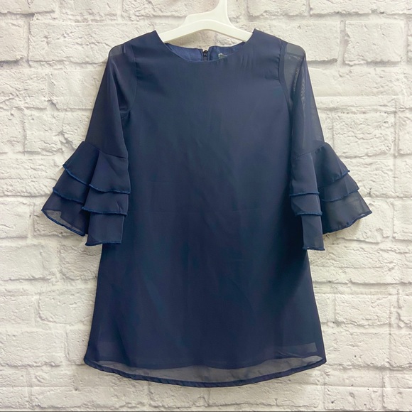 A.T.U.N All Things Uber Nice Isabelle Shift Dress Size 4-5Y Bell Sleeve Blue NWT - Picture 1 of 4